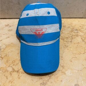 Armani Junior Blue and Gray Striped Cap new